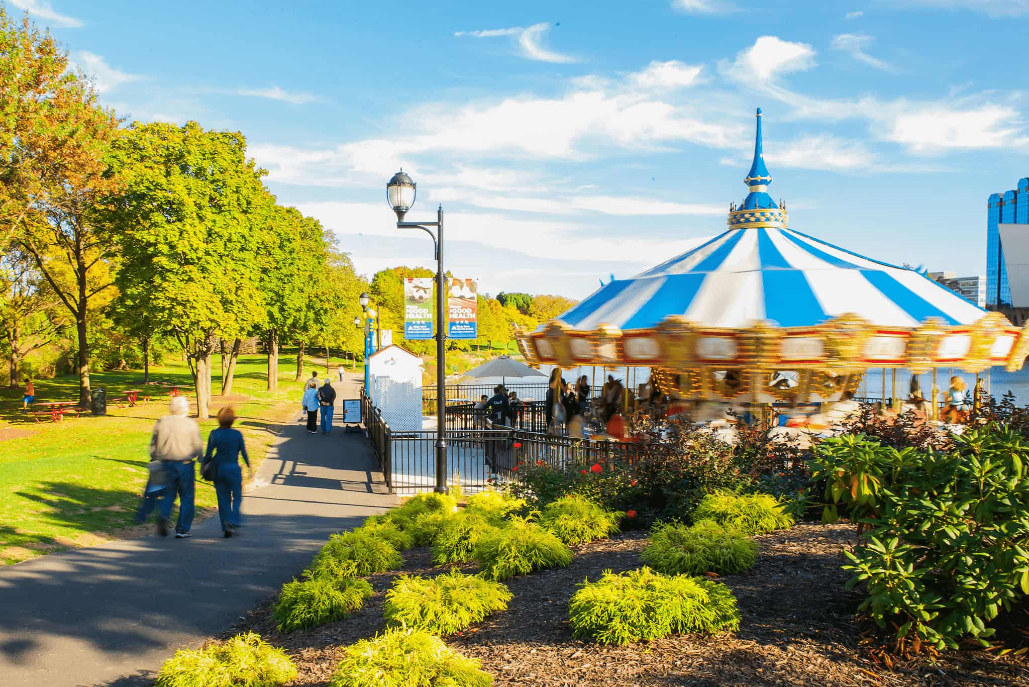 Families riding on a carousel